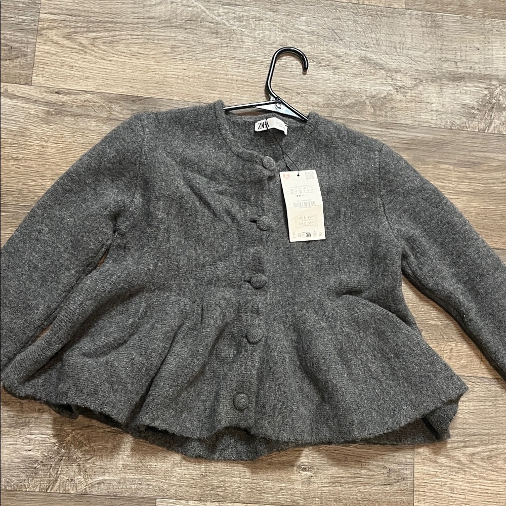 Zara Charcoal Button-Up Peplum Jacket